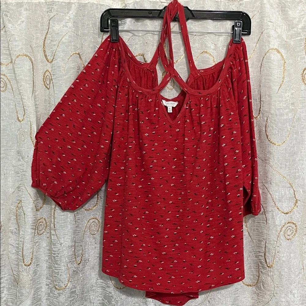 🌺Lucky Brand Red Off-Shoulder Blouse - Picture 1 of 4